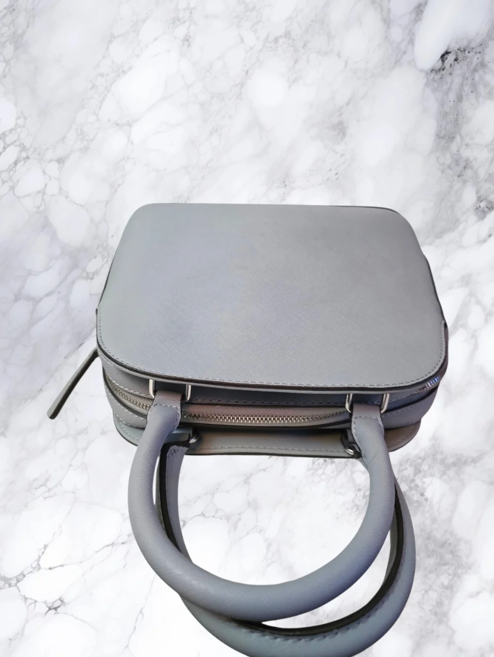 Guess Gray Dome Satchel Crossbody Bag Structured Top Handle Silver Logo